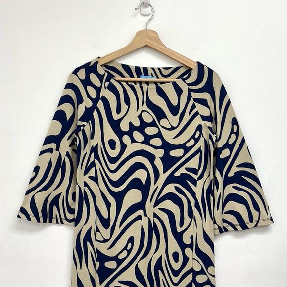 J. McLaughlin Campbell Boat Neck 3/4 Bell Sleeve  Preppy Retro Print Dress XS - Picture 3 of 13
